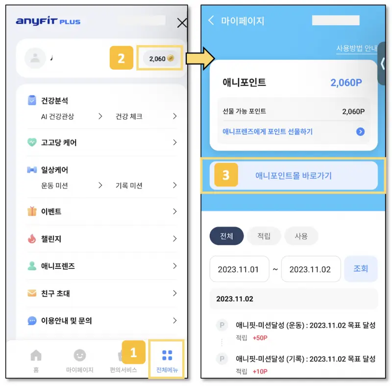 애니핏플러스 포인트사용