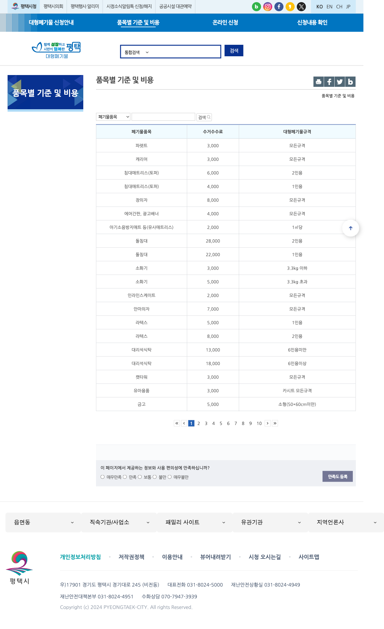 pyeongtaek fee guide